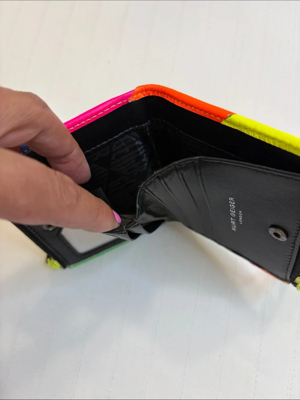 Kurt Geiger Neon Colorblock Leather Zip Card Pouch